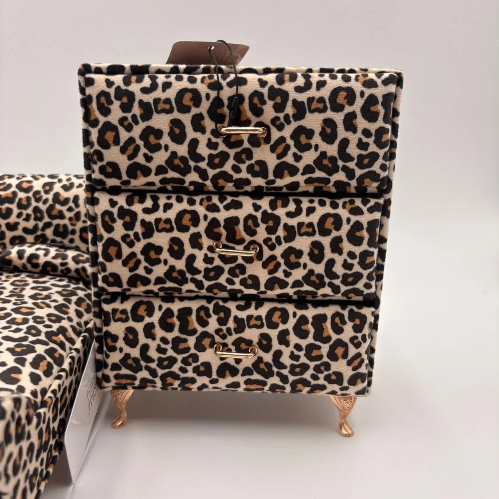 Willow & Riley Leopard Print Miniature Bed and Dresser Jewelry Box Set 2pc NEW